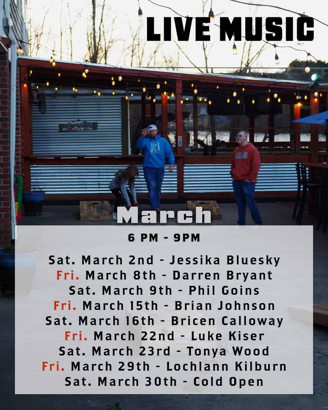 Live Music March line up Lake Hickory